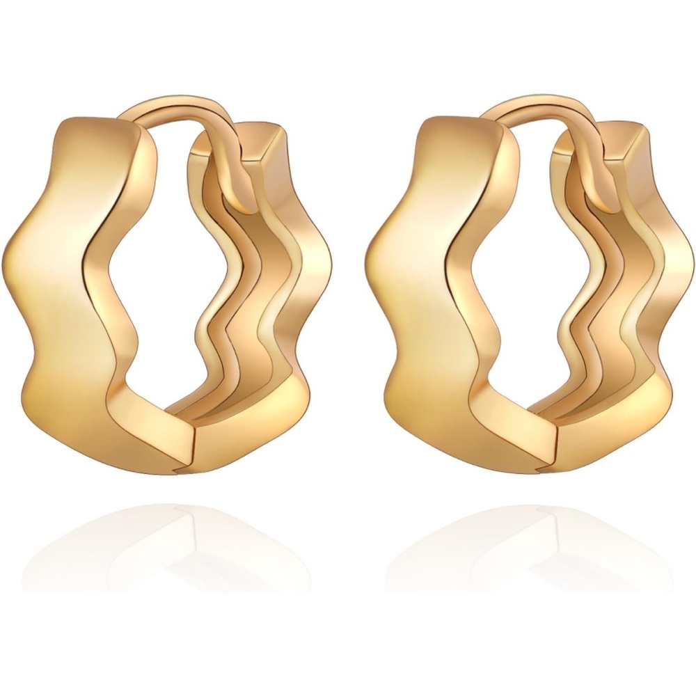 Gold Hoop Chunky Huggie Dandling Earrings- lightweight twisted hoops NWT